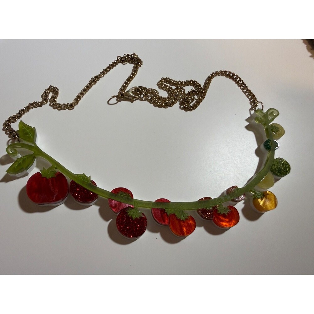 Ripen Up Necklace - Kimchi And Coconut Acrylic Statement Vegetable Fruit Tomato